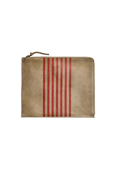 DOKUMENTEN-CLUTCH AUS WILDLEDER - Cremefarben / Rot von Zara