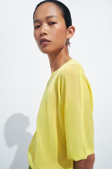 TOP EN MAILLE FINE À MANCHES COURTES - Jaune de Zara - Image 3