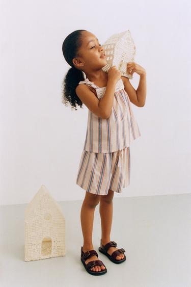 ტოპი ზოლიანი კომბინირებული ნაქსოვი - Zara-ს Ecru