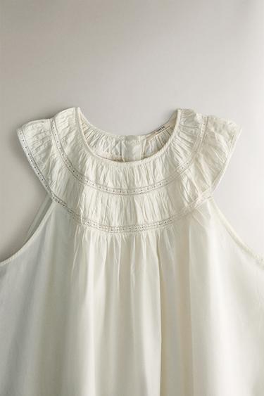 CHEMISE DE NUIT FRONCÉE ET DENTELLE - Écru de Zara - Image 1