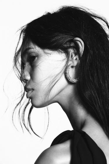 RHINESTONE HOOP EARRINGS - Golden by Zara - Image 1