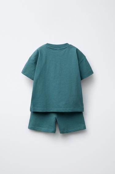 SLOGAN PRINT T-SHIRT AND BERMUDA SHORTS SET - Deep blue by Zara - Image 1