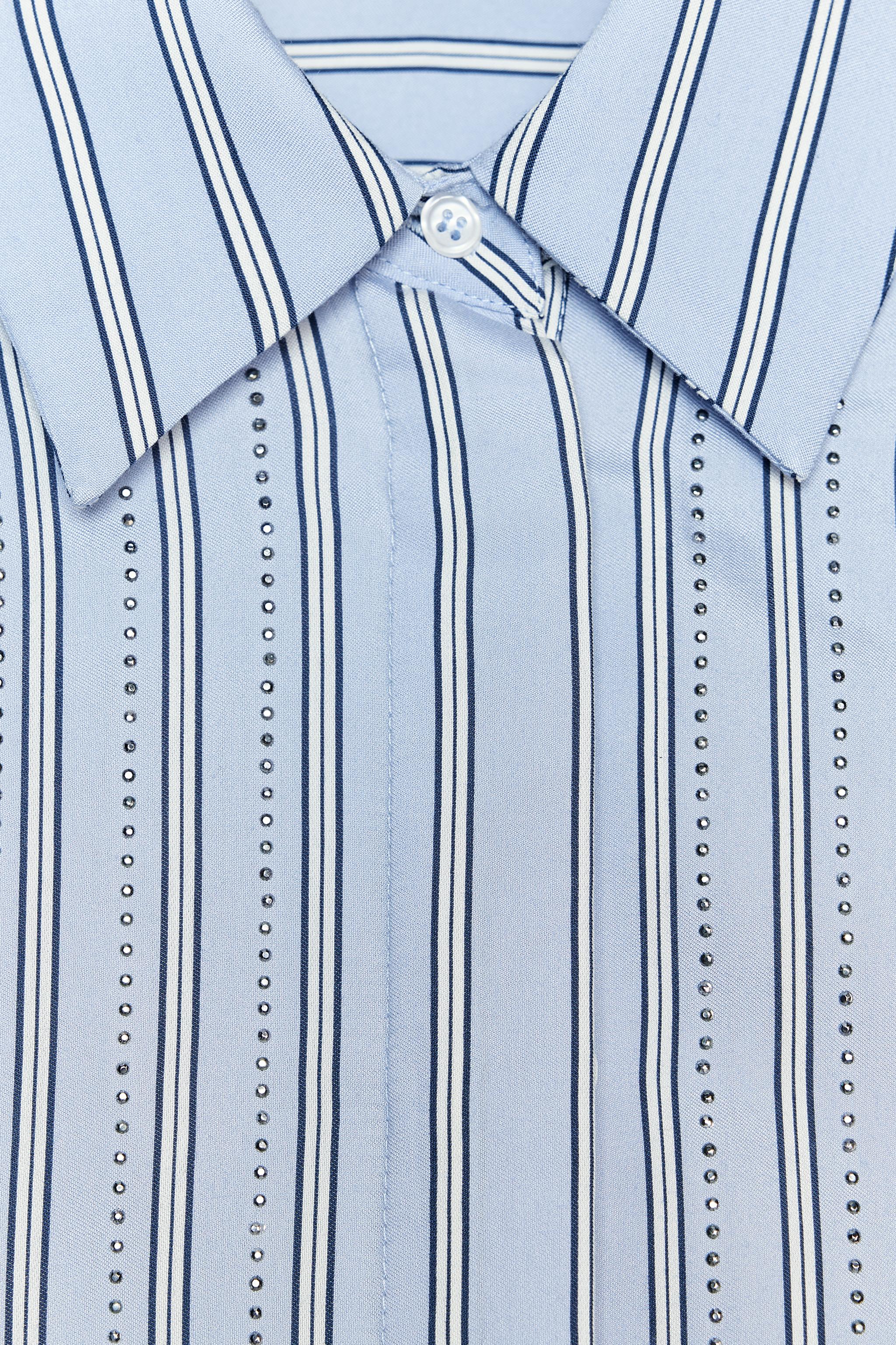 ビーズ付きストライプオーバーサイズシャツ - 青色/白色 | ZARA