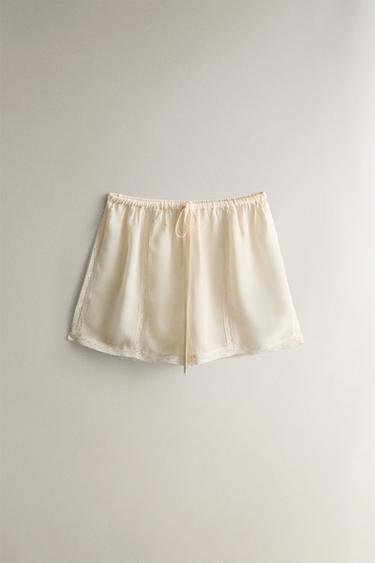 Zara LACE COTTON SHORTS - 裸色