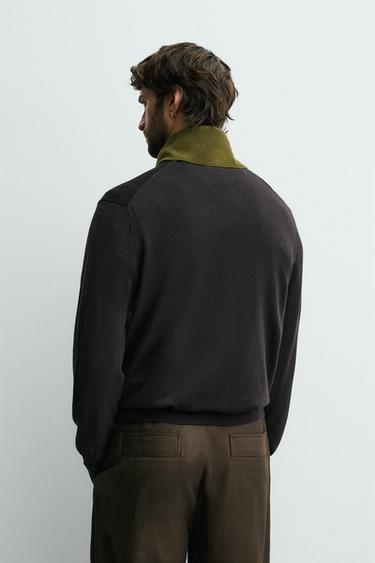 POLO EN MAILLE 100% LAINE - Marron foncé de Zara - Image 2