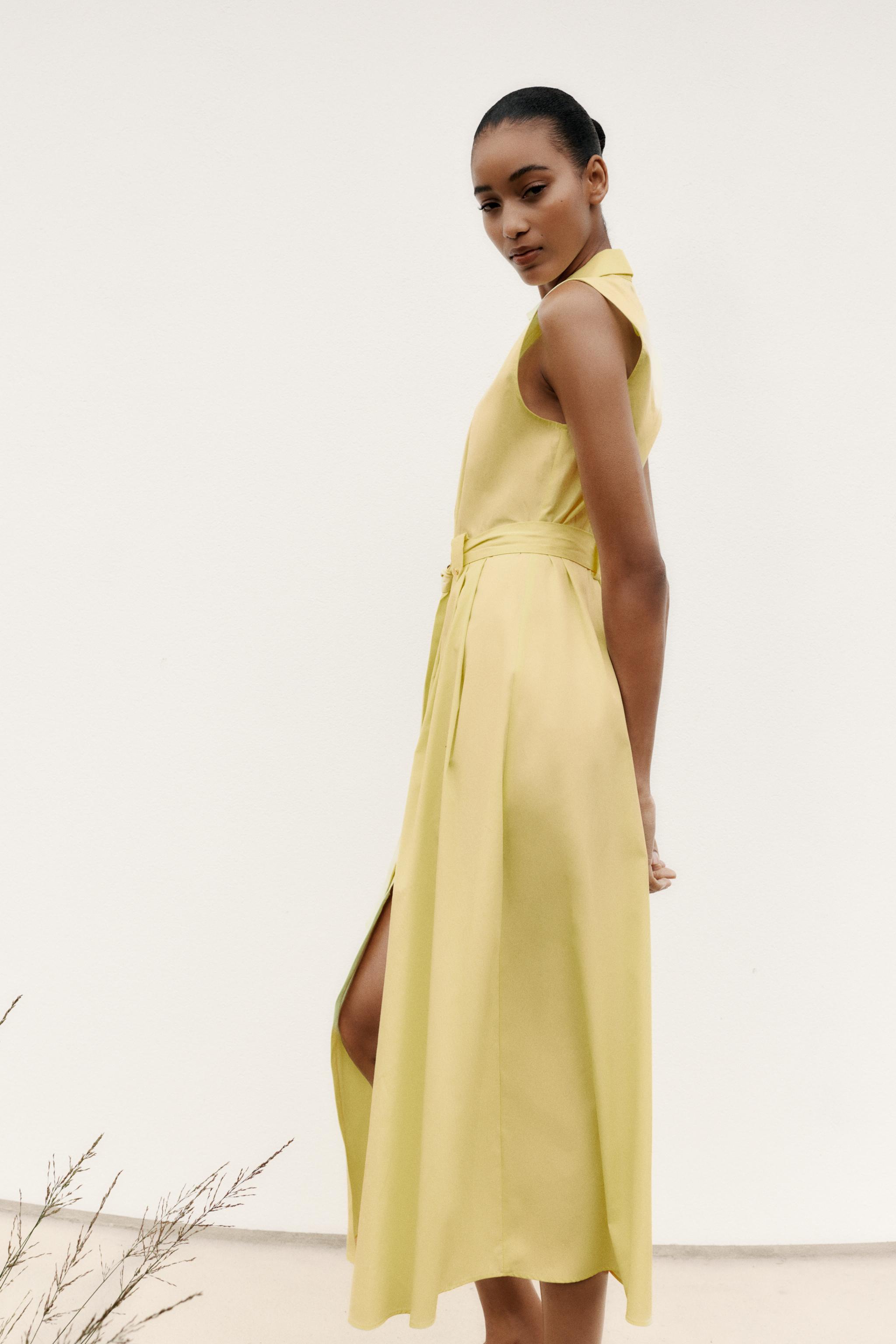 ROBE MIDI EN POPELINE CEINTURE
