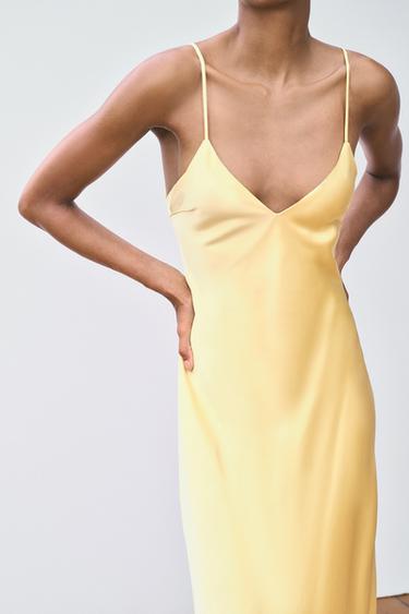ROBE MIDI SATINÉE - Jaune de Zara - Image 3