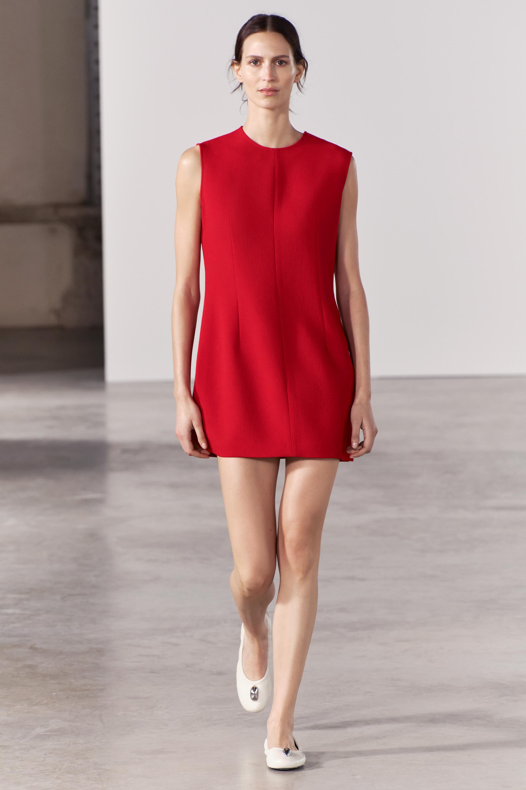 SHORT TEXTURED DRESS ZW COLLECTION - Red