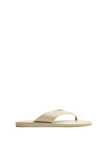 Zara 真皮絆帶涼鞋 - 米白色