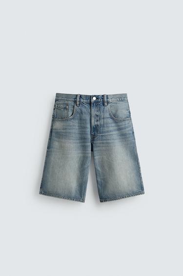 BAGGY FIT DENIM BERMUDASHORTS - mellemblå fra Zara