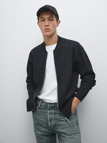Zara Bomber-style knit cardigan - Navy blue