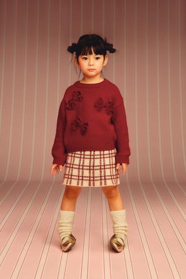 KNIT JUMPER WITH VELVET BOWS - Red by Zara