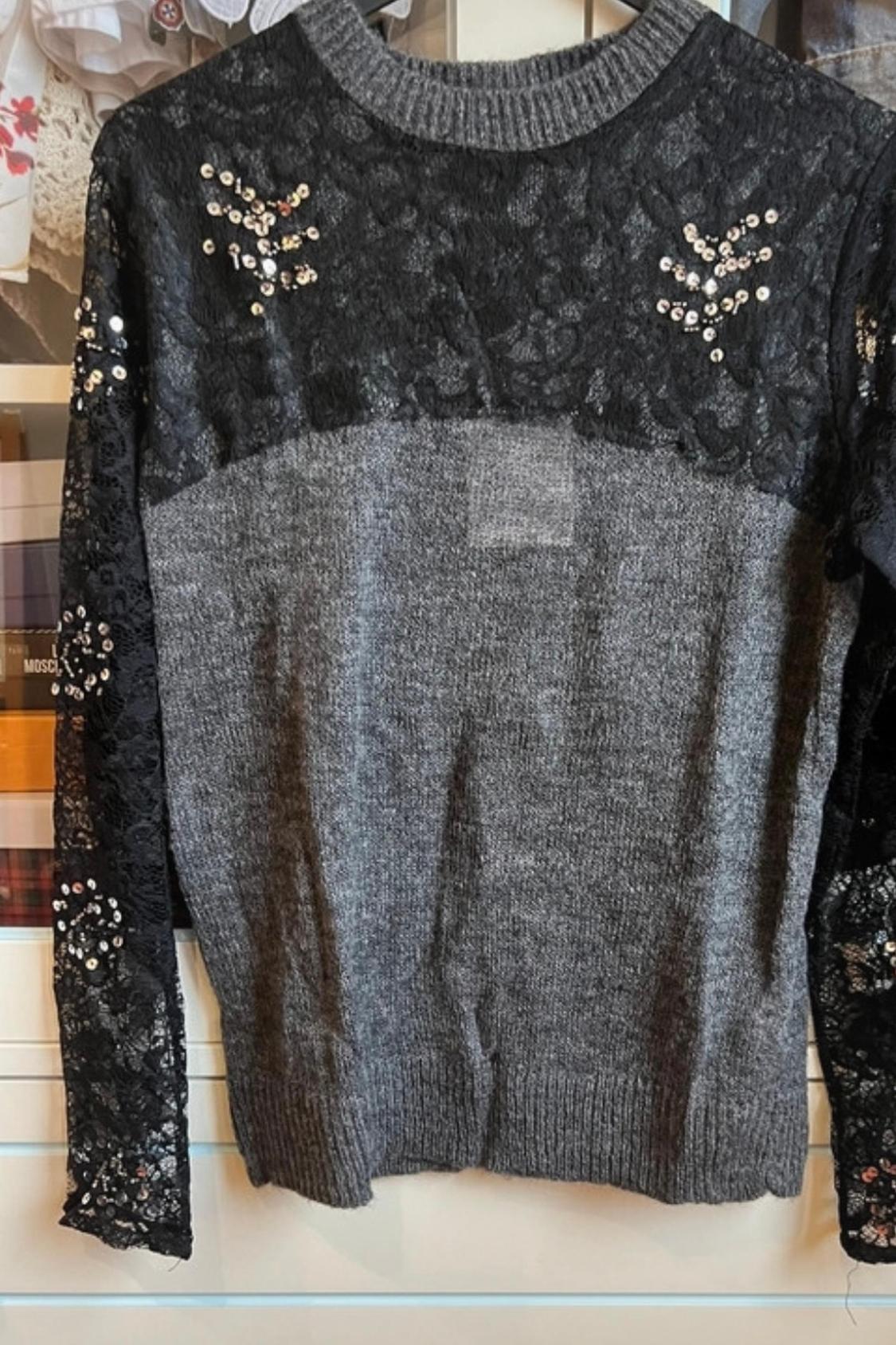 KNIT SWEATER WITH LACE AND SEQUINS