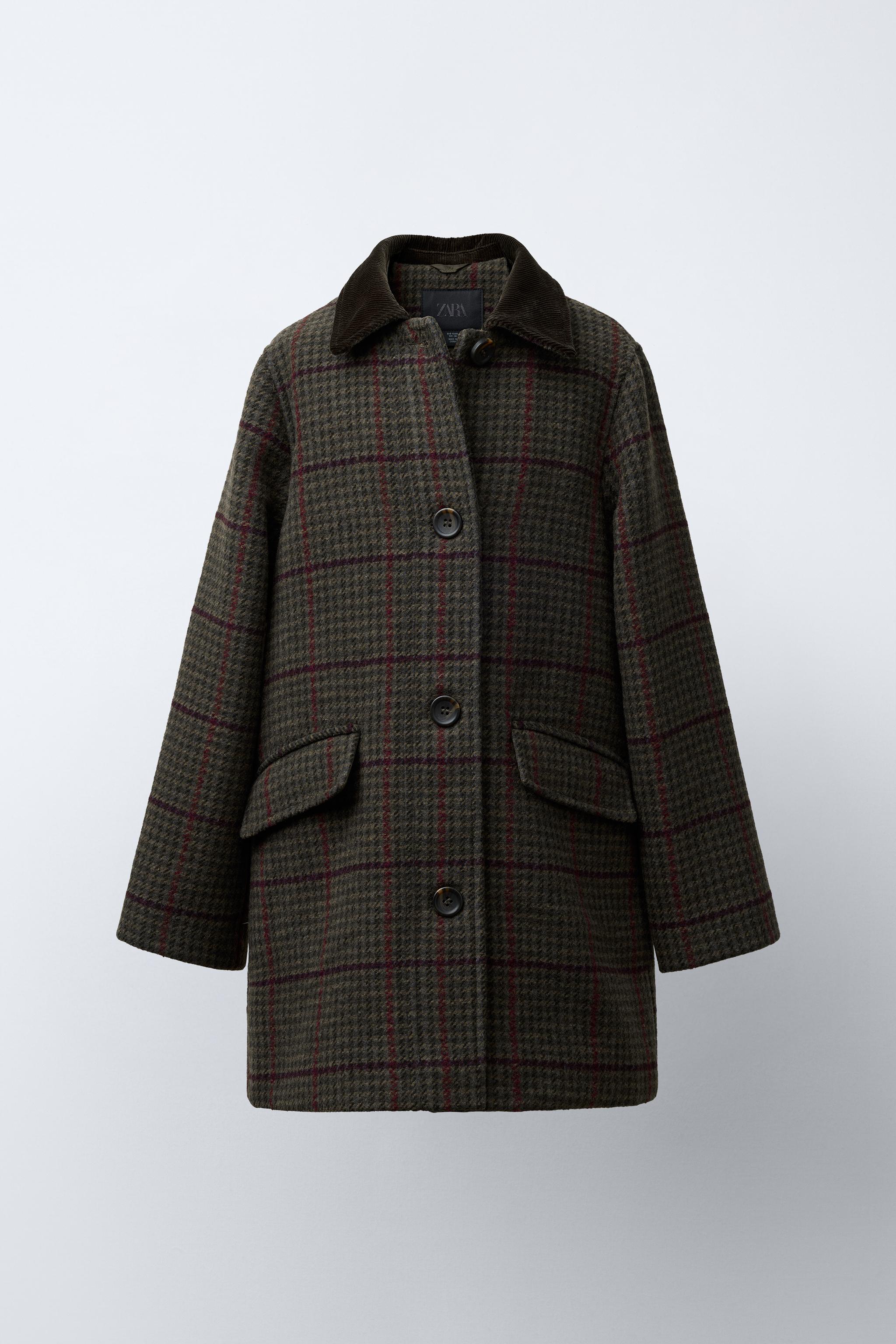 チェック柄ウールコート - ダークブラウン | ZARA Japan / 日本