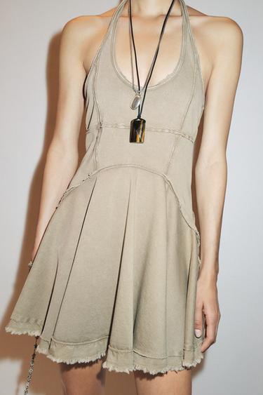 ROBE COURTE GODETS - Kaki clair de Zara - Image 2