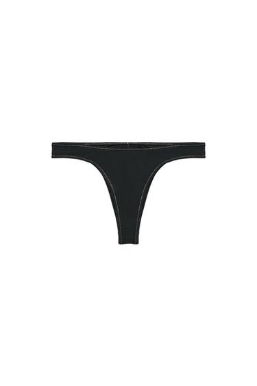 CONTRAST RUCHED BIKINI BOTTOMS - Black by Zara