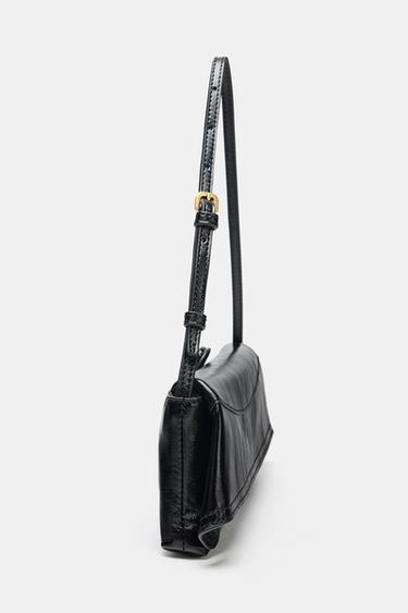 LEATHER SHOULDER BAG WITH FLAP - Black by Zara - Image 4
