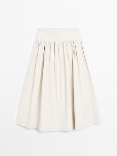 Zara 100% linen midi skirt with yoke - STUDIO - Ecru