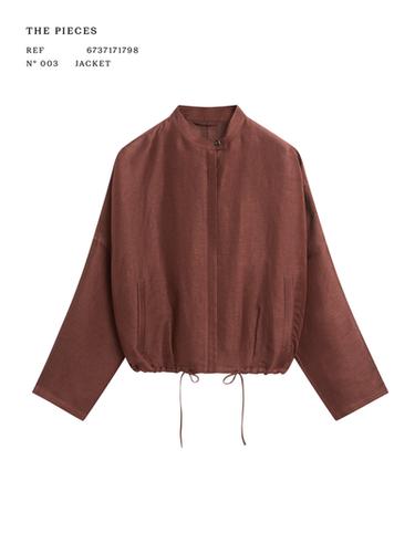 Zara Linen blend bomber jacket - Earth