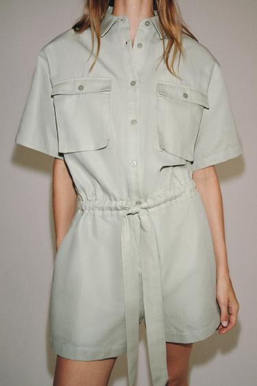 ZW COLLECTION BELTED SHIRT JUMPSUIT - Light mint green by Zara - Image 3