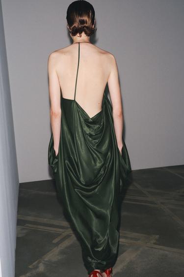 ROBE ASYMÉTRIQUE SATINÉE ZW COLLECTION - Kaki de Zara - Image 2