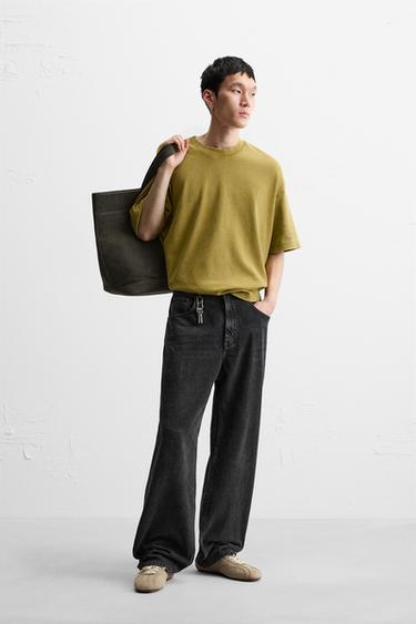 Zaras URTVÄTTAD T-SHIRT MED LÖS PASSFORM - Lime - Bild 0