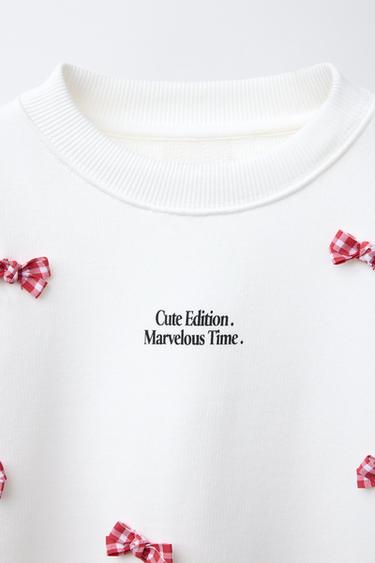 SWEATSHIRT WITH SLOGAN AND BOWS - Ecru by Zara - Image 2