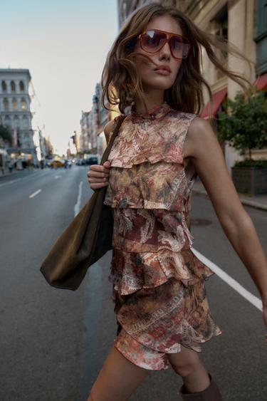 VESTIDO MINI ESTAMPADO VOLANTES - Multicolor de Zara