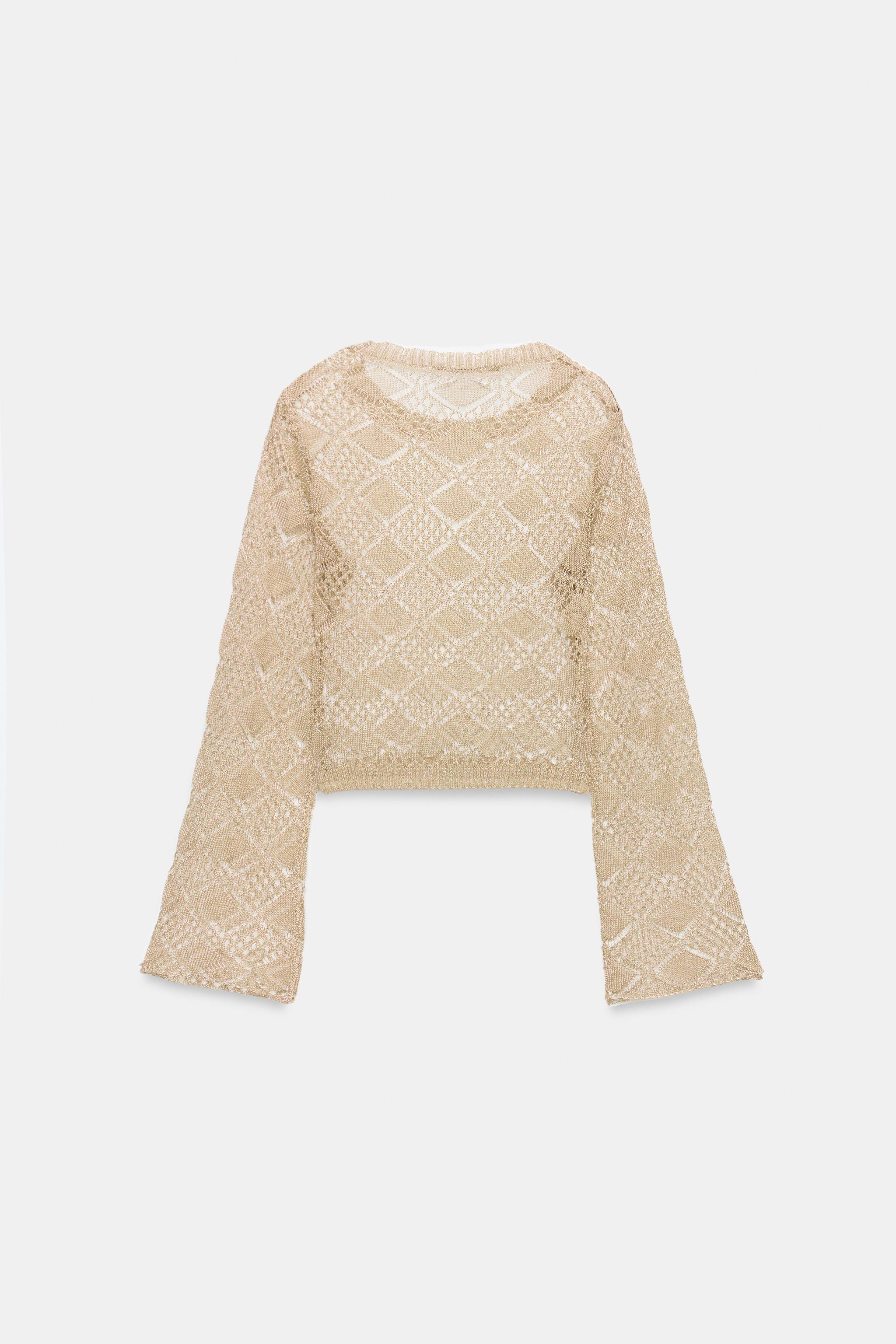 POINTELLE KNIT BELL SLEEVE SWEATER