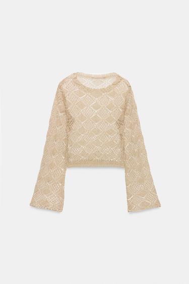 PULL EN MAILLE POINTELLE À MANCHES ÉVASÉES - Doré de Zara - Image 5