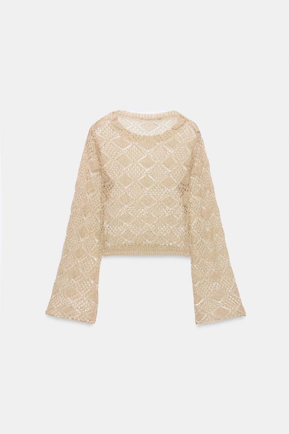 PULL EN MAILLE POINTELLE À MANCHES ÉVASÉES - Doré de Zara - Image 5