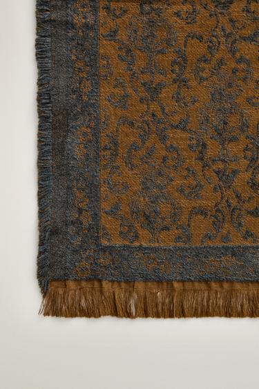 Wool jacquard fringe blanket — Ochre 2