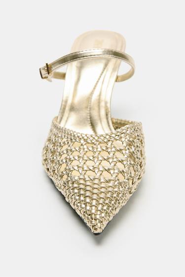 METALLIC BRAIDED HIGH-HEEL SHOES - Gold by Zara - Image 2