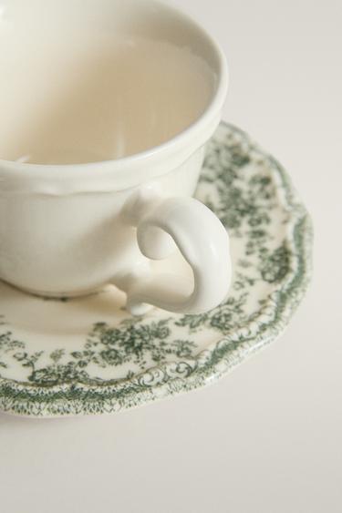 FLORAL COFFEE CUP AND SAUCER — Dark olive 2