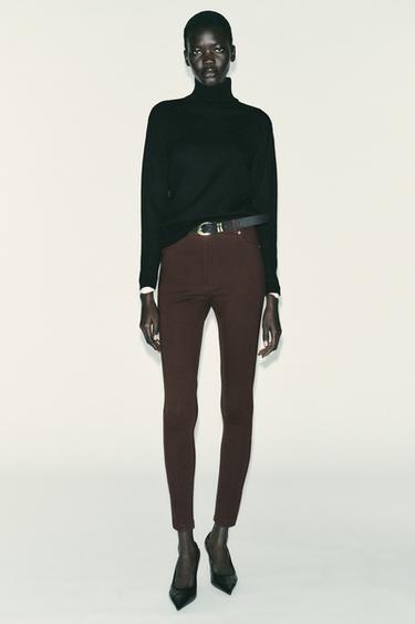 JEGGING بشدة على الخصر بحزام - بني داكن by Zara