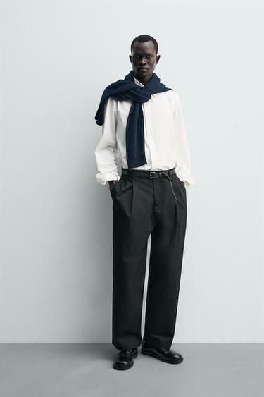 Zara PLEATED WIDE FIT PANTS - Black