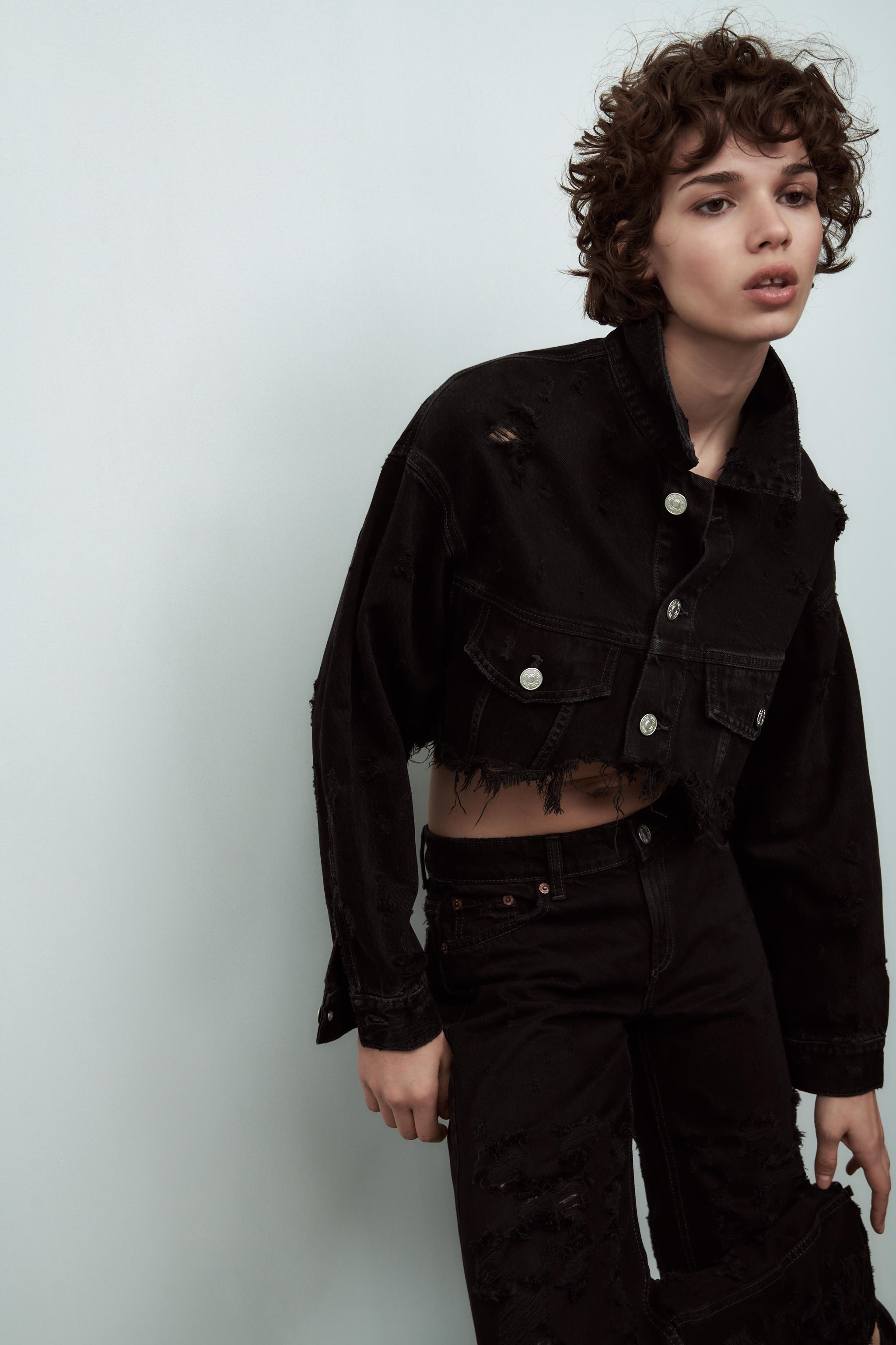 Zara cropped black cheap denim jacket