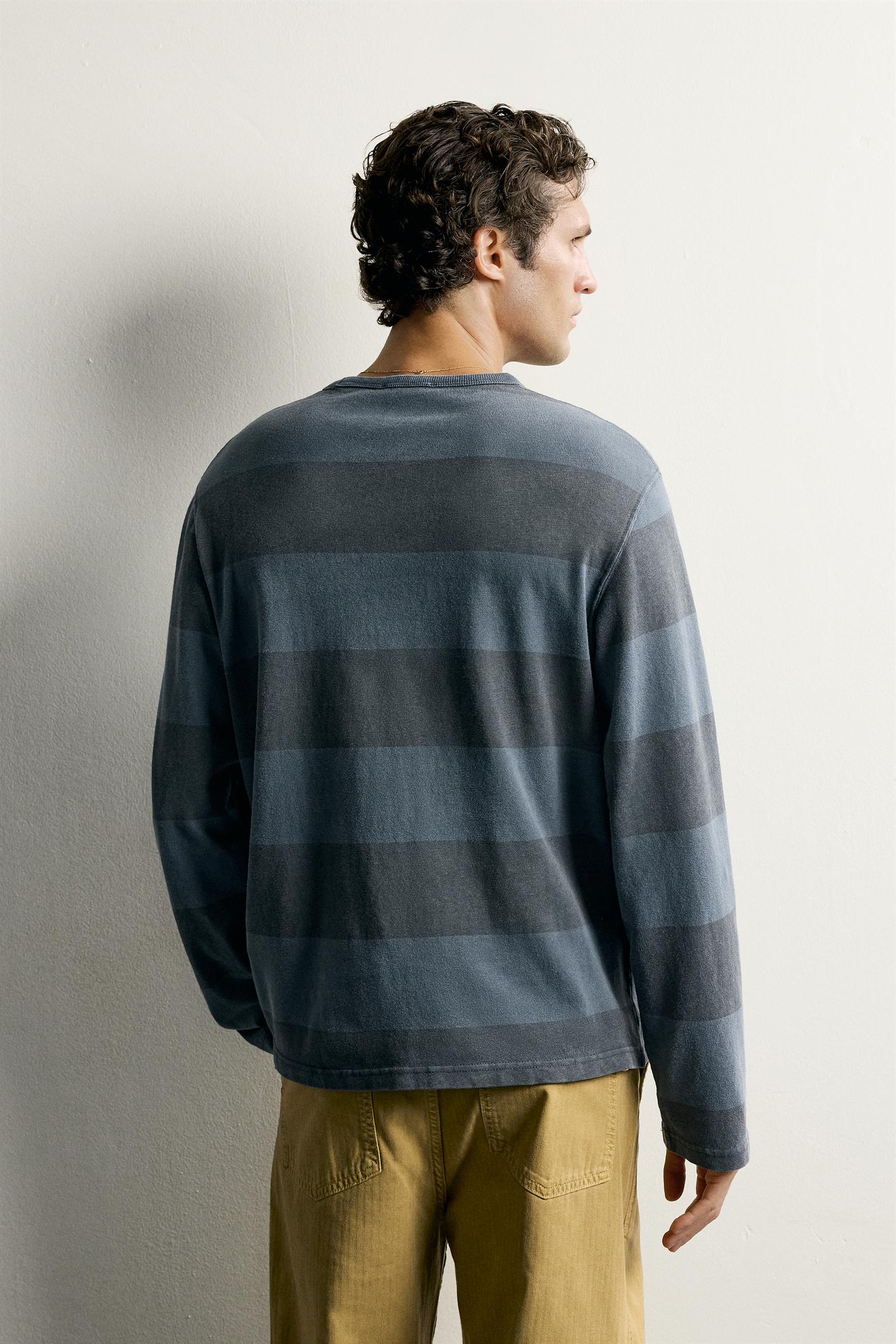 Мужская футболка Zara Washed Striped, цвет: Выцветший тёмно-синий — фото 3