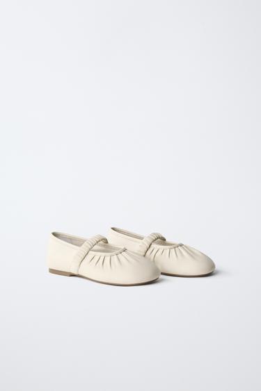 LEATHER BALLET FLATS - White by Zara - Image 1
