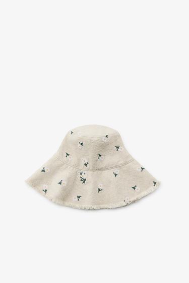 FLORAL EMBROIDERED BUCKET HAT - Ecru by Zara