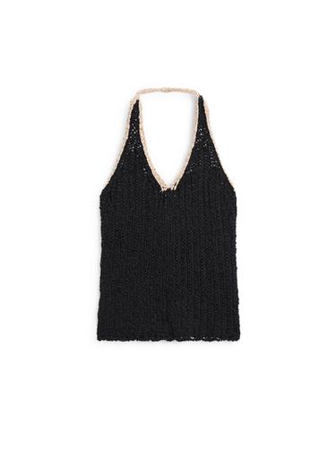 Top punto grueso halter contraste - Negro de Zara