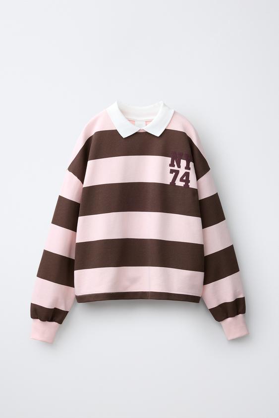 VARSITY POLO SWEATSHIRT - Brown by Zara - Image 0