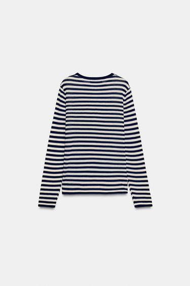 PULL EN MAILLE RAYÉE - Écru / Bleu de Zara - Image 7