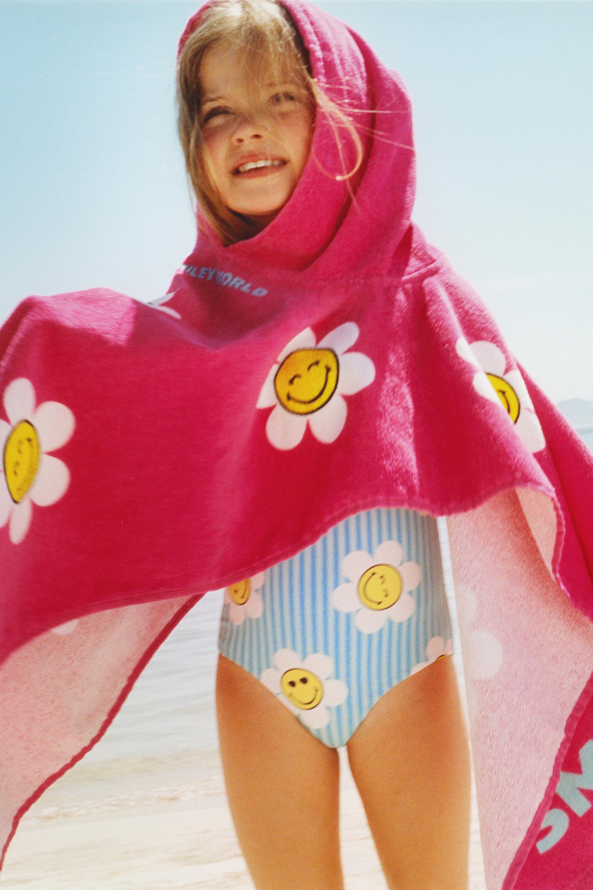 2-6 YEARS / STRIPED SMILEYWORLD ® SWIMSUIT — Turquoise (alternate view)