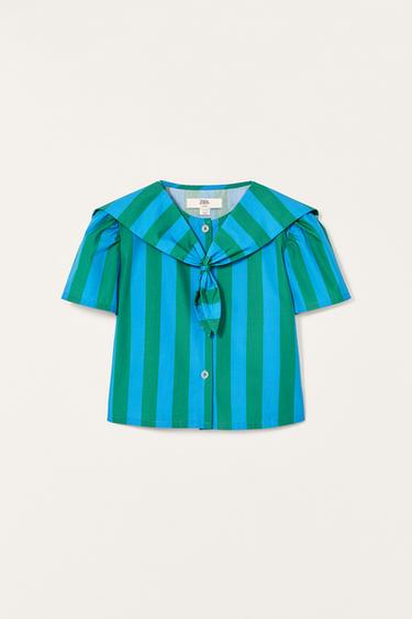 LIMITED EDITION STRIPED SCARF SHIRT - Blue / Green by Zara