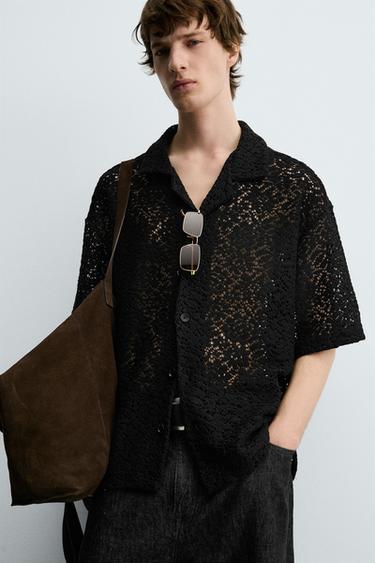 CROCHET TEXTURED SHIRT - Black by Zara - Image 4