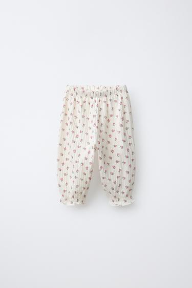 Zara TEXTURED FLORAL PANTS - Ecru - Image 0