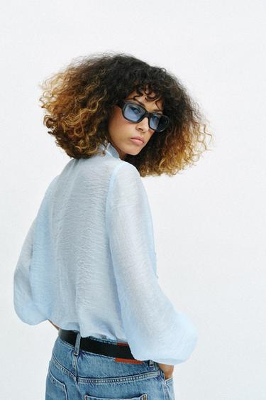 BLOUSE À VOLANTS - Bleu ciel de Zara - Image 5