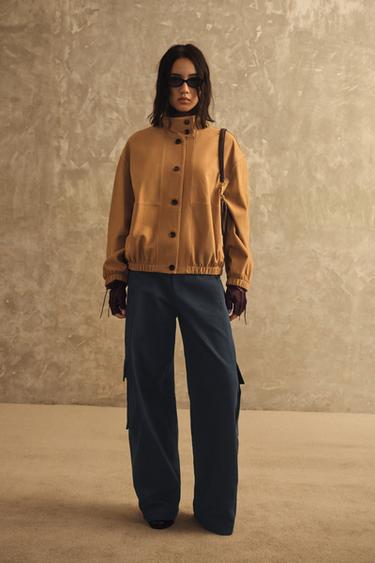 Zara ZW COLLECTION LIMITED EDITION 真皮飛行員夾克 - 中駝色