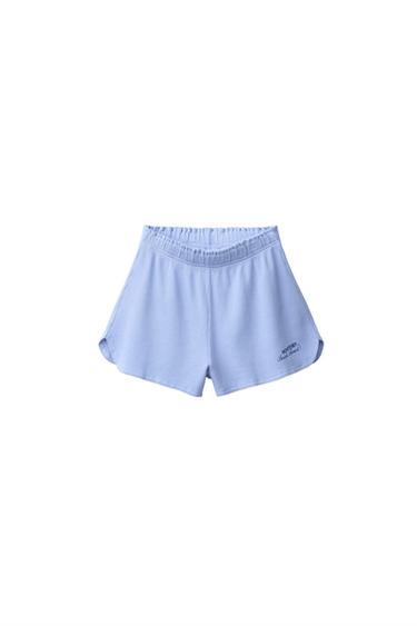 Zara TEXT WAFFLE SHORTS - Light blue